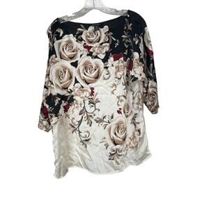 White House Black Market Women's Size M Floral Print Cream Black Blouse